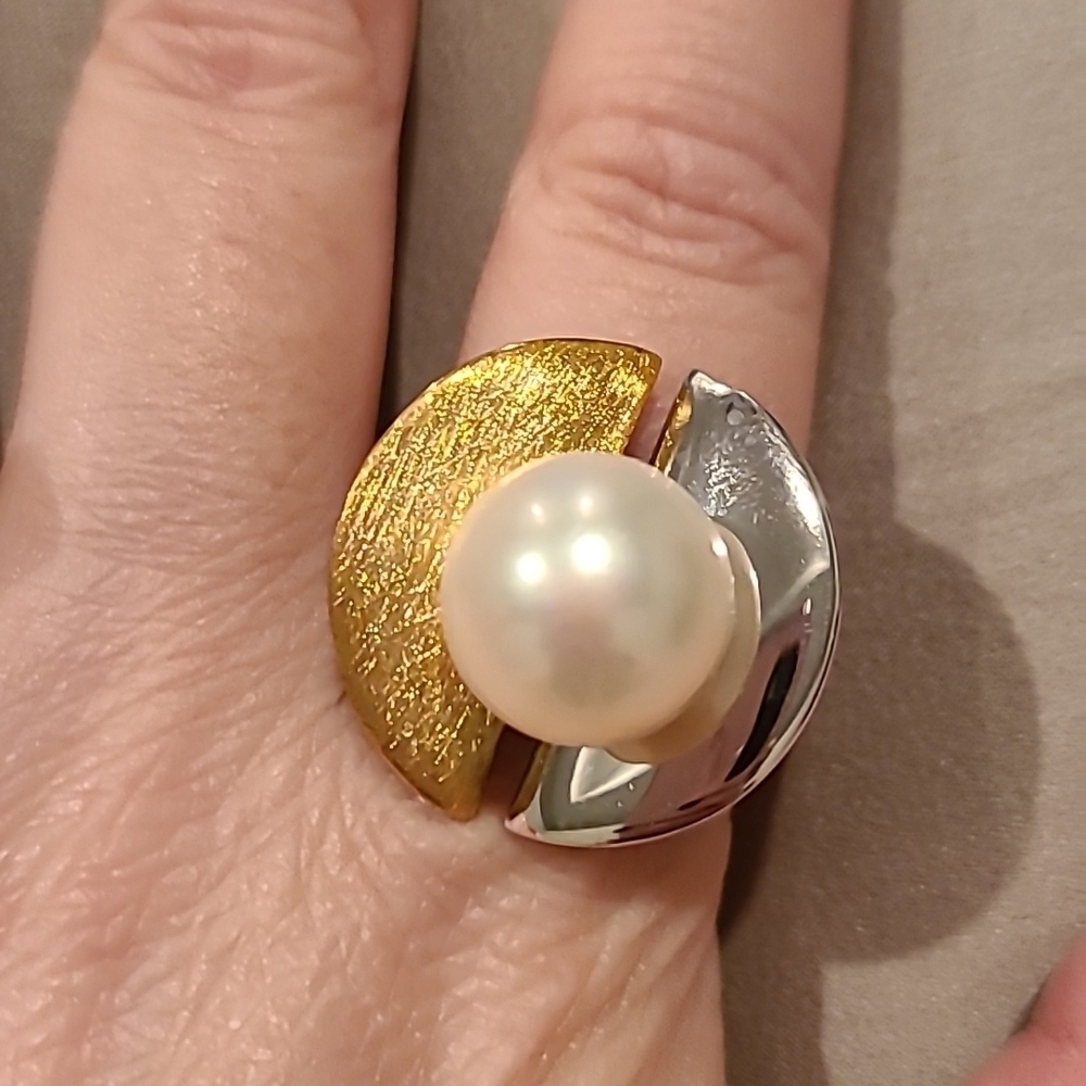 Pearl sterling silver gold vermeil ring